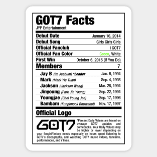 GOT7 Nutritional Facts Sticker